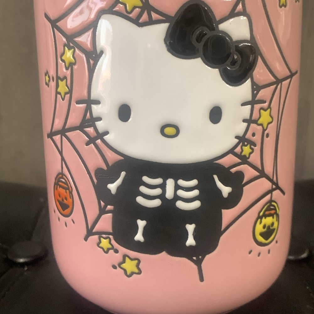 New Hello Kitty Pink Skeleton Halloween Ceramic Canister Cookie Snack Candy Jar - Picture 2 of 9